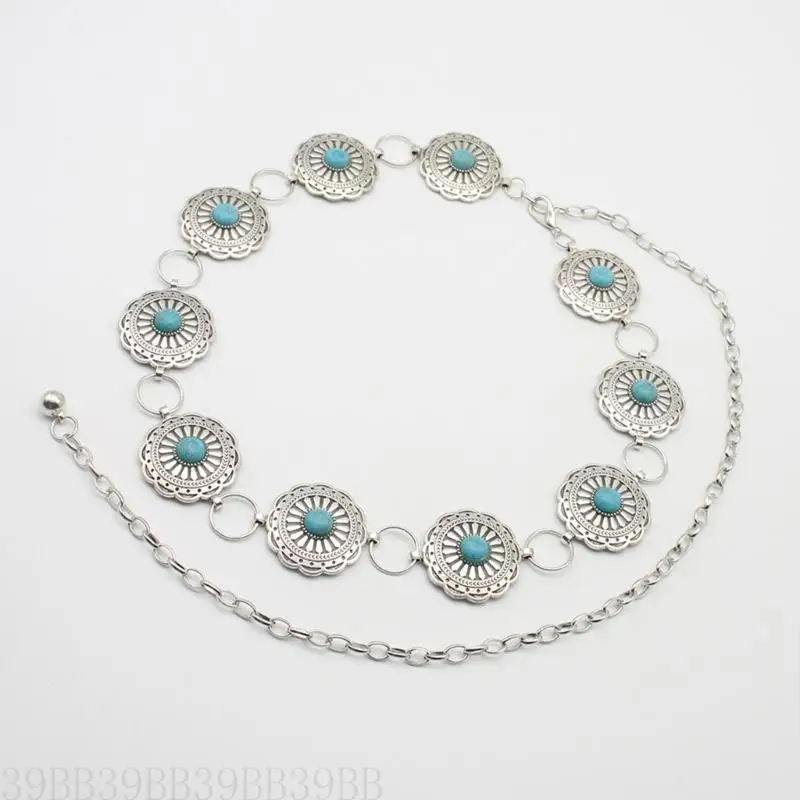 

39BB Бирюзовая цепная цепь по талии для одежды Западной цепной пояс для женщин для женщин