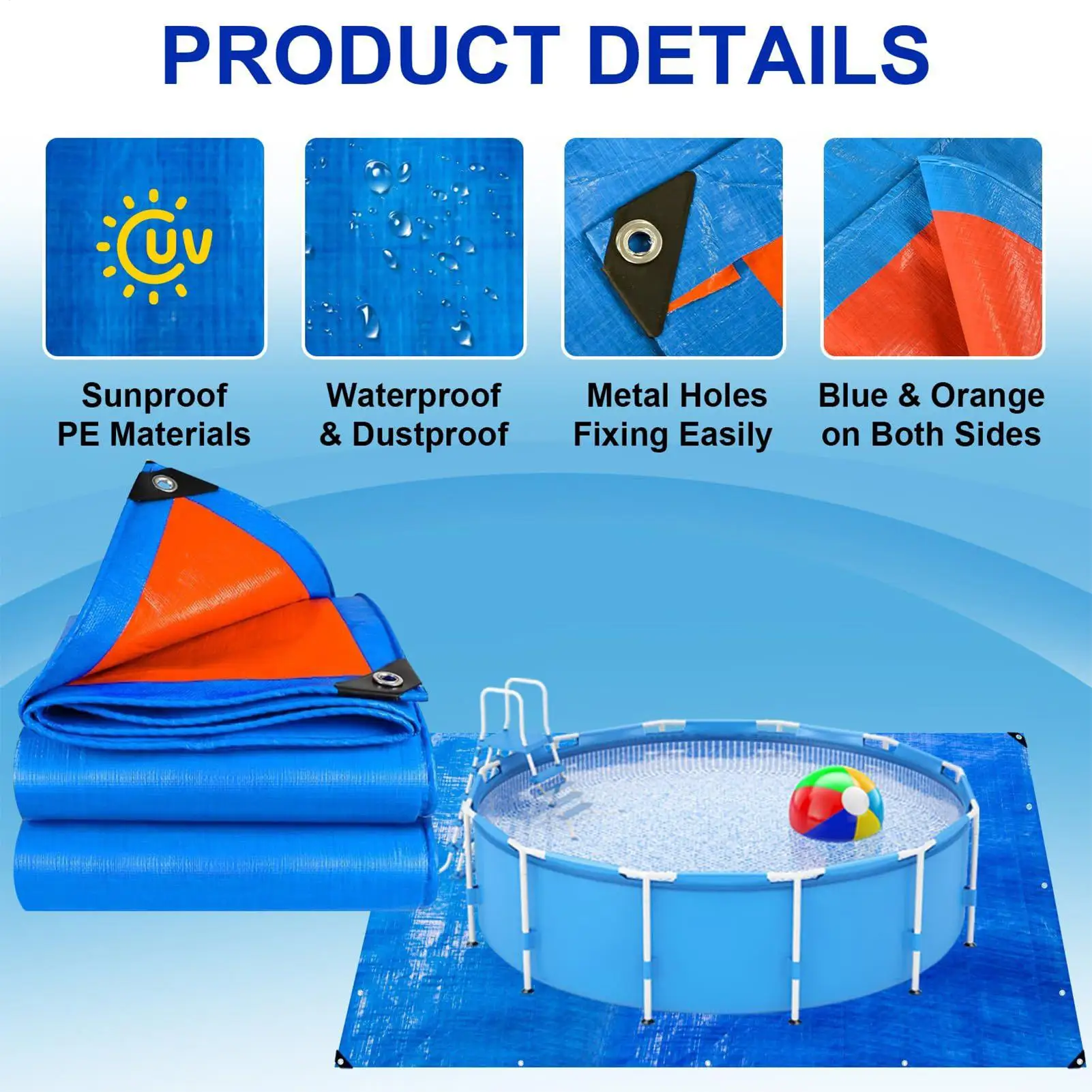 Pool Pad Pool Tarp Waterproof Rain Dust Cover Under Pool Floor Liner Underlayment Swimming Pool Mat Heavy Duty Double Sided Line