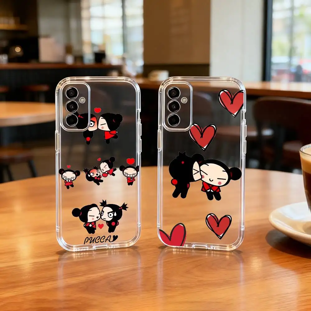 

Cute cartoon P-Pucca And G-Garu-PG Phone Case Transparent Silicone Soft For SamsungA10,12,20,21S,30,31,40,50,51,52,70,71