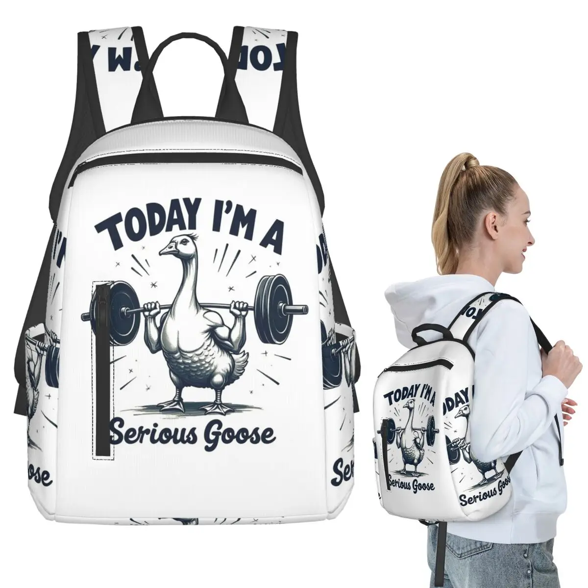 Today I'm A Serious Goose Lifting Weights Gym Backpack Student BookBag Kids School Bag Computer Shoulder Bags for Men Women