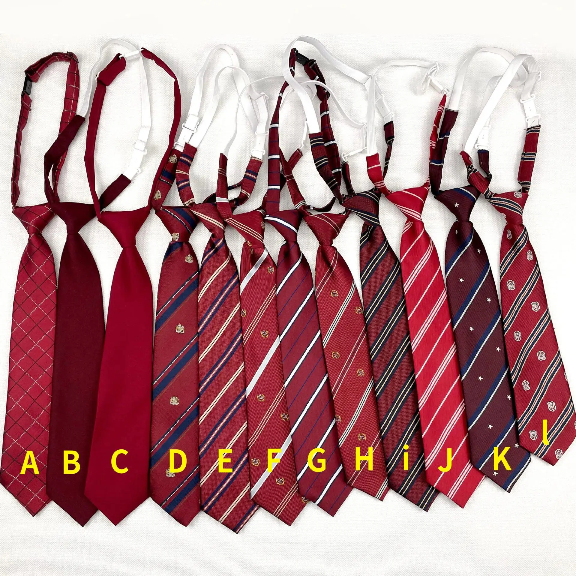 Wine red bow tie JK women's striped tie without wearing Korean version, college style graduation photo, red bachelor's uniform w