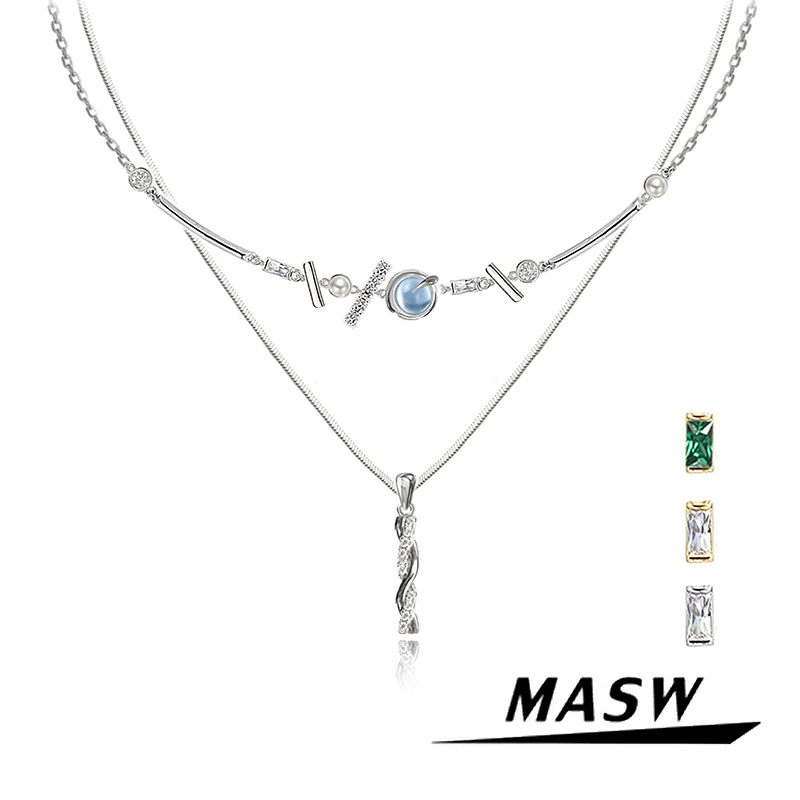 

MASW Original Design Popular Style Delicate Two Layer Pendant Necklace For Women Girl Gift Fashion Jewelry 2024 Hot Sale