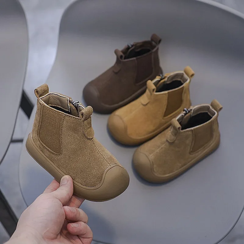 Autumn Winter Baby Boys Girls Boots Children Genuine Leather Boots Soft Sole Non-slip Toddler Kids Cow Suede Outdoor Shoes