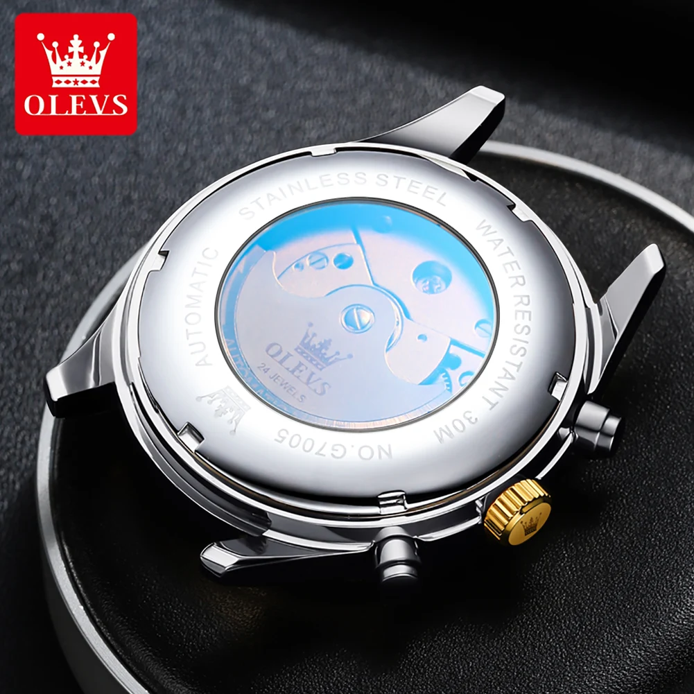 OLEVS Luxury Men\'s Watches Fashion Waterproof Multifunctional Fully Automatic Mechanical Watch Complete Calendar Moon Phase