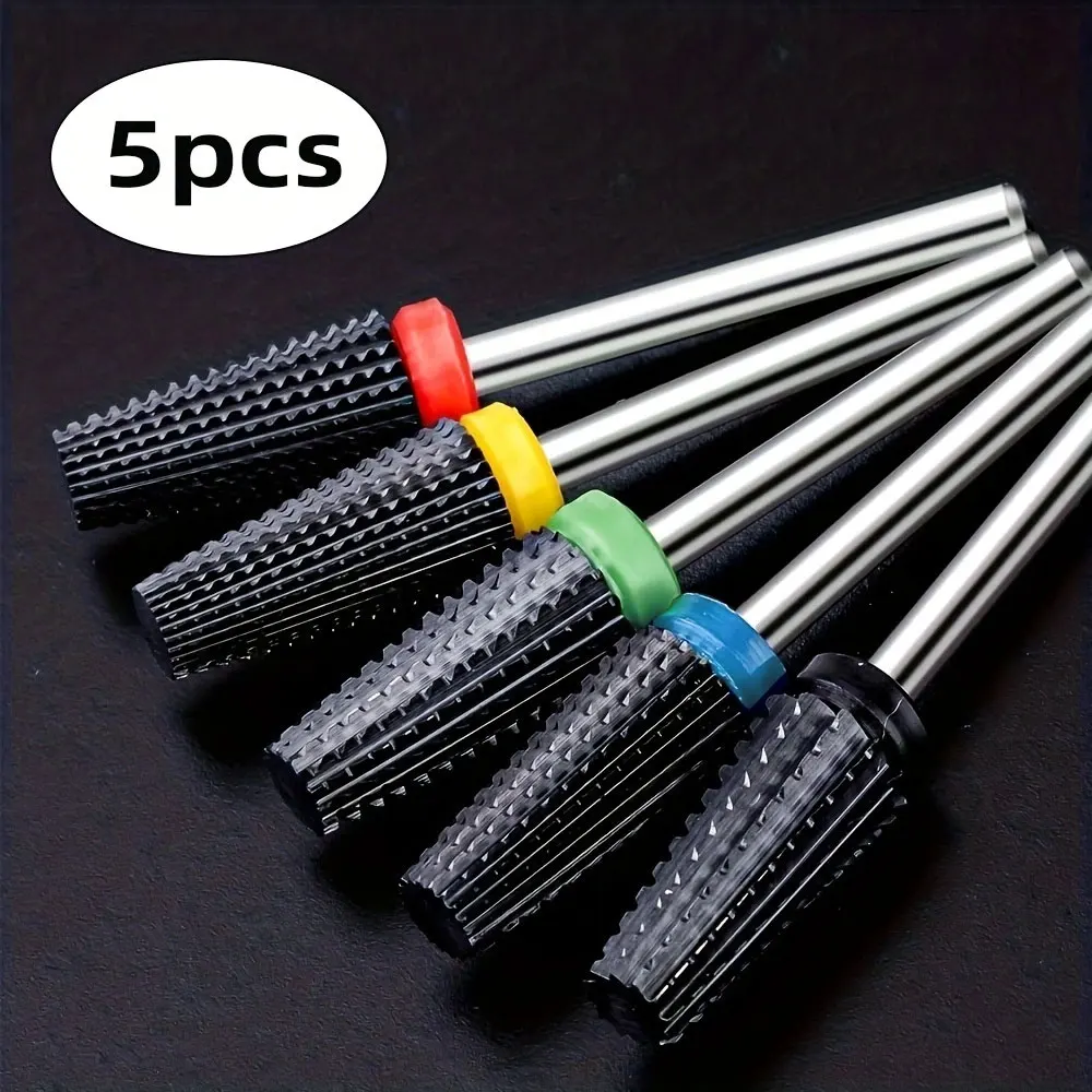 ดอกสว่านเซรามิกสำหรับทำเล็บ, ขนาด 3/32 นิ้ว, หัวแบนปลายมน, สำหรับเจลอะคริลิคหรือเจลแข็ง, 5 ชิ้น