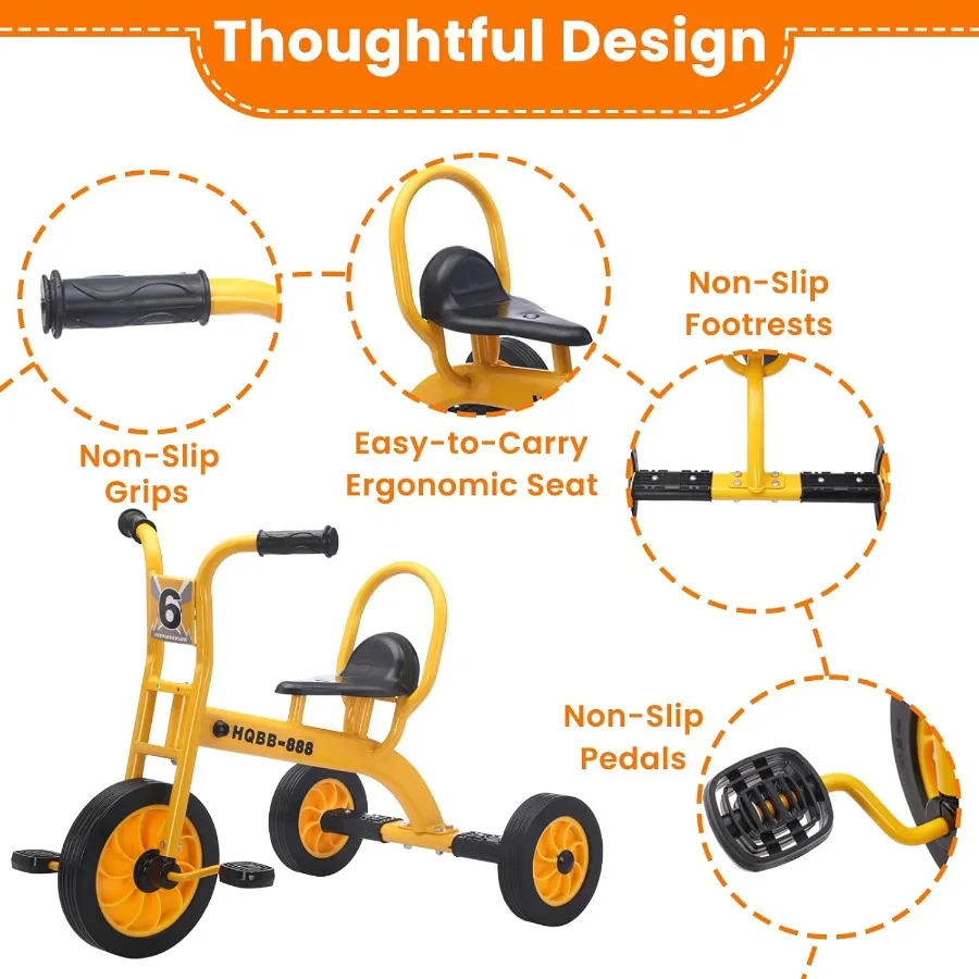 2～6歳向け三輪車 ビッグホイール トライクバイク 保育園・幼稚園向け 屋外用三輪車 エアーレスタイヤと滑り止めペダル付き ギフト