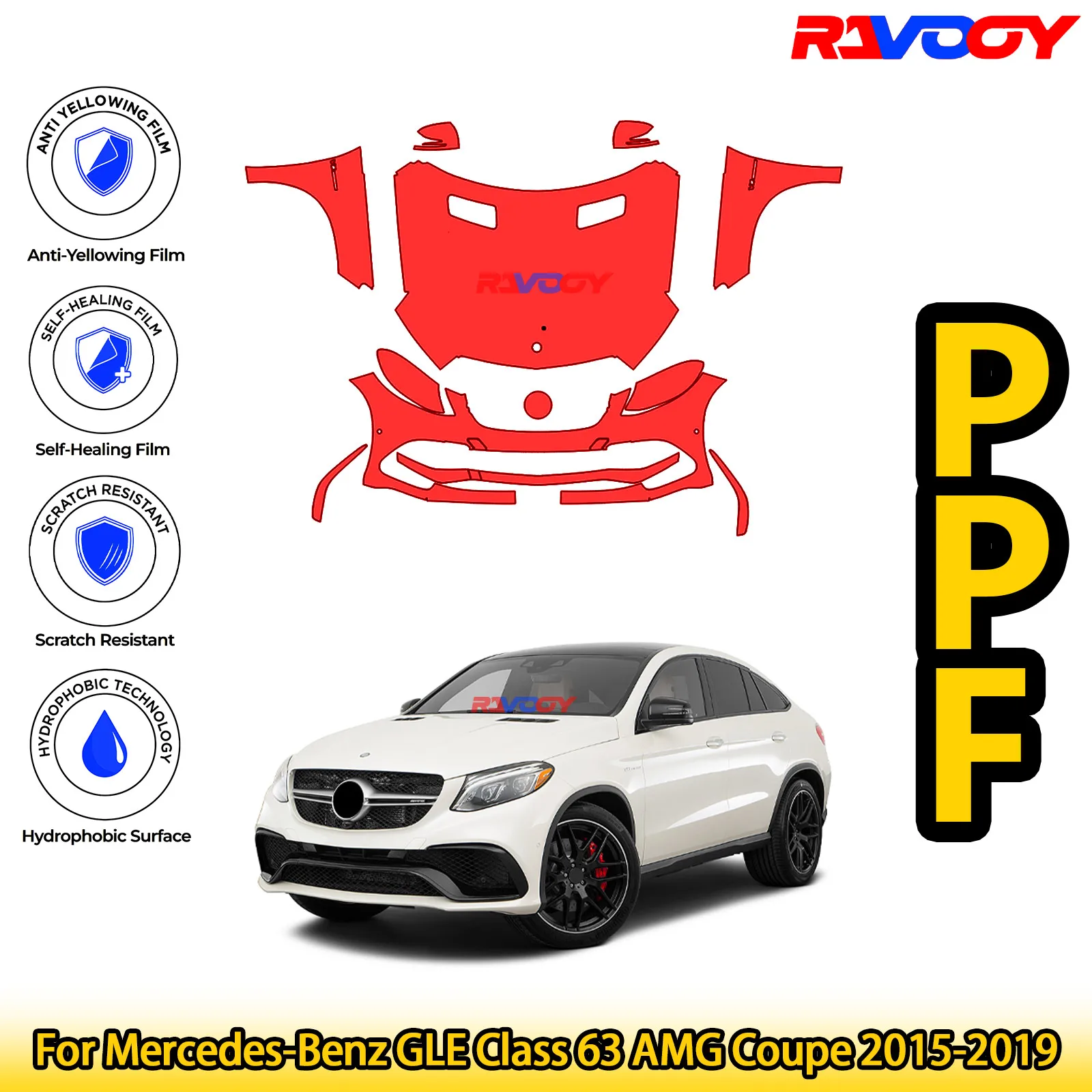 

For Mercedes-Benz GLE Class 63 AMG Coupe 2015-2019 Glossy Matte Black Precut front PPF Kit Paint Protection Film