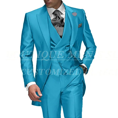 Imagen 2 del producto Trajes de boda de un solo pecho con solapa de pico para hombre, esmoquin morado para novio, trajes de graduación, chaqueta de padrino de boda, pantalón y chaleco, superventas, 2025