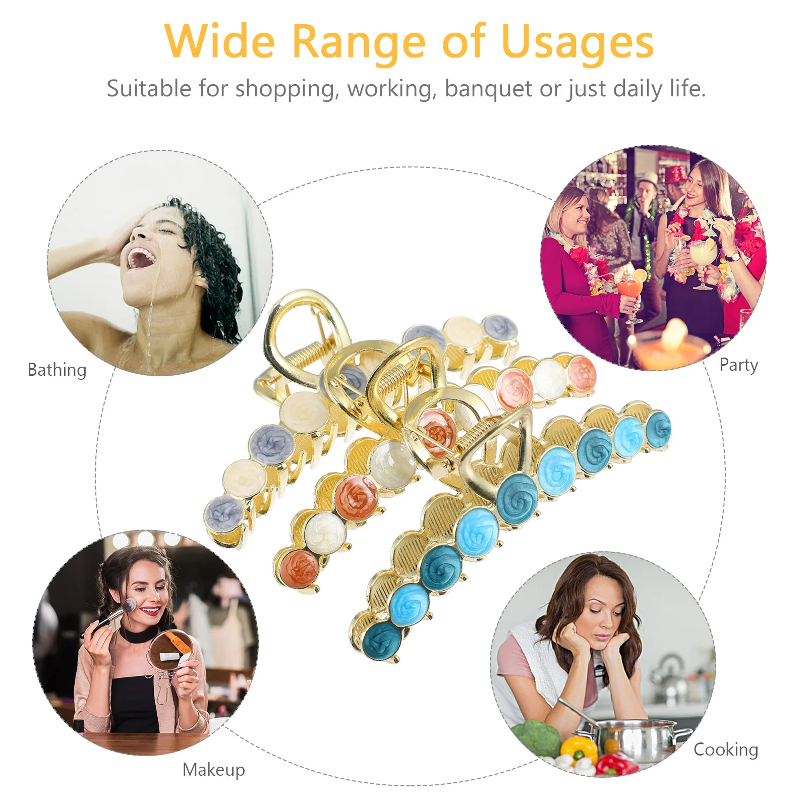 

3pcs Oil Painting Hair Clip Elegant Large Claw Women Jaw Clips Clasp Ornament Zinc Alloy Hairstyle Tool Fashion Accessories