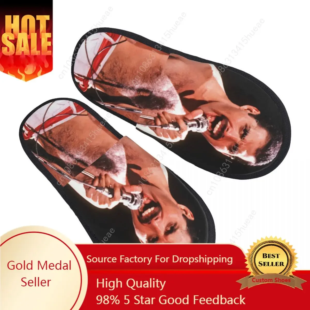 

Queen Freddie Mercury Singing Comfy Scuff With Memory Foam Slippers Women Rock Music Hotel House Shoes