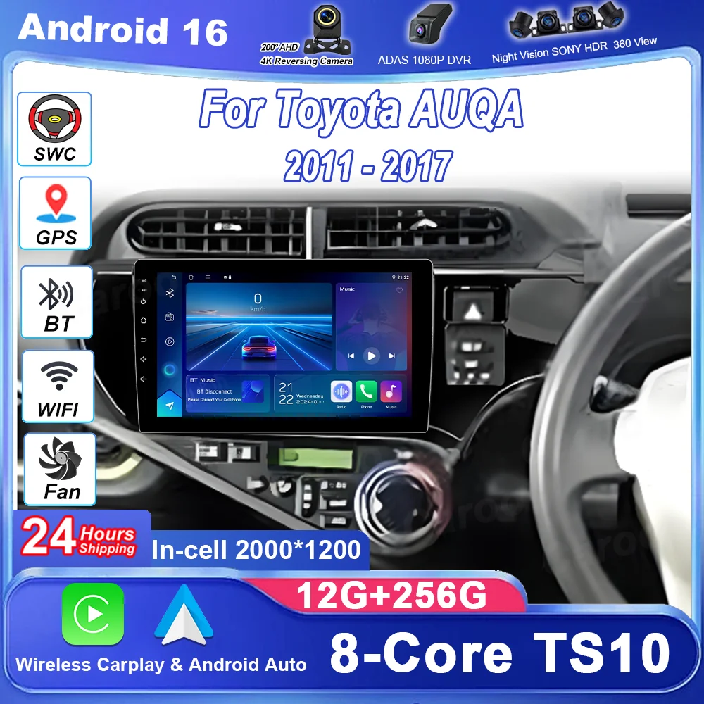 

Android 16 Car Radio For Toyota AUQA 2011 - 2017 RHD Carplay Android Auto Player Multimedia Stereo GPS Navigation Head Unit DVD
