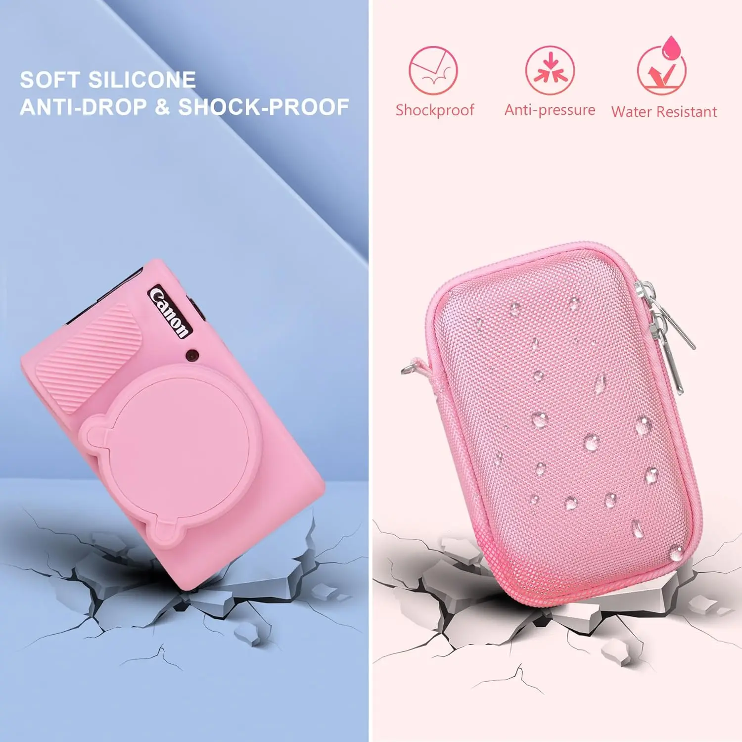 حافظة صلبة + غطاء سيليكون لجهاز Canon PowerShot SX740/SX730، حقيبة EVA مقاومة للصدمات مع غطاء للعدسات وحزام معصم، وردي #6