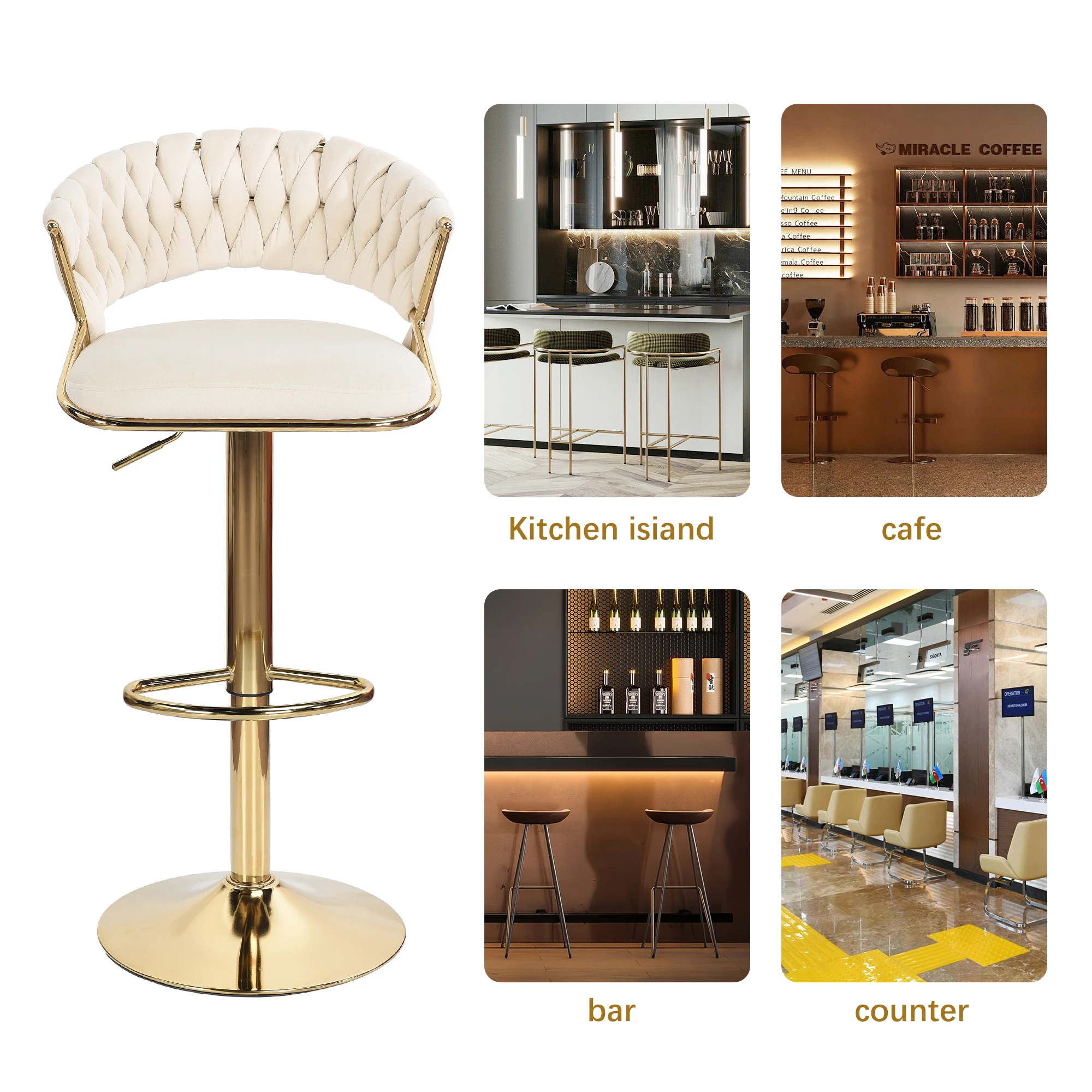 Sgabello da Bar regolabile in altezza 2 pezzi, sgabello da Bar piccolo con schienale, sedia, sgabello da bancone in velluto e metallo, Set da 2 pezzi