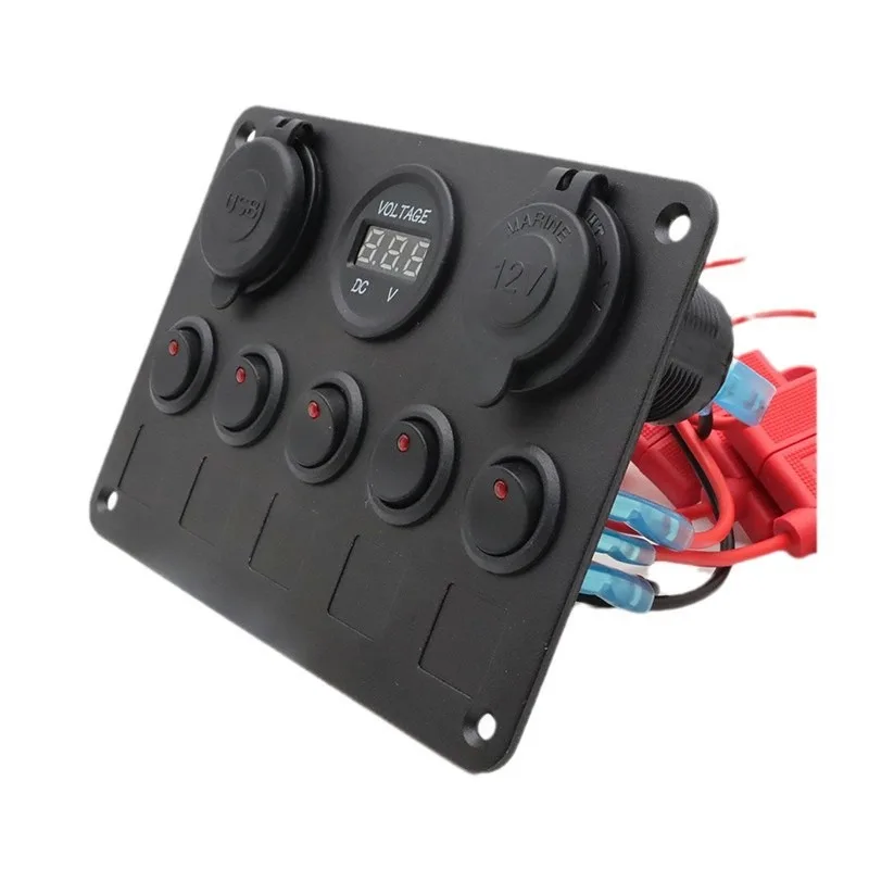5-Position Cat Eye RV Integrated Switch Panel, Yacht Car Trailer, Cigarette Lighter Usb Car Charger Control Switch