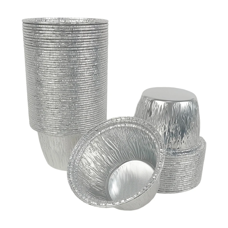 50/100/200pcs 380ml Round Aluminum Foil Cups Deep Tin Foil Bowls Heat Resistant Baking Pans BBQ Disposable Containers Silver