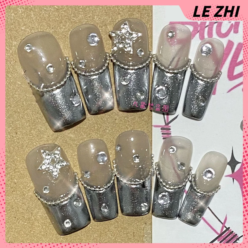 Y2K Duck-bill Hello Kitty unghie finte devil's Eye Leopard Design Bow Pink Gothic Punk Wearable Press on Nails regalo di festa