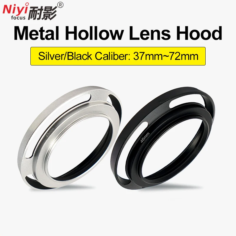 Camera Lens Hood Ultra-Thin Wide-Angle Hollow Metal Lens Hood,with Lens Cap & Anti-Lost Rope Universal for Sony/Canon/Fuji/Nikon