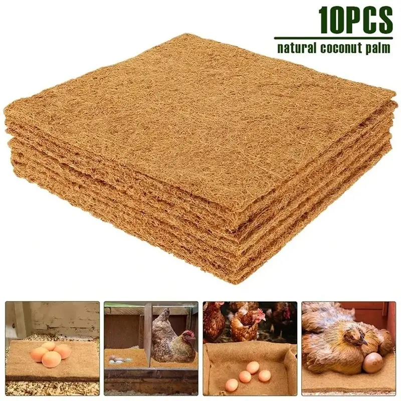Ablk tapete de cama para galinhas, 10 peças, para colocar ovos, coqueiro natural, almofada de nidificação de frango, multifunção, suprimentos para aves