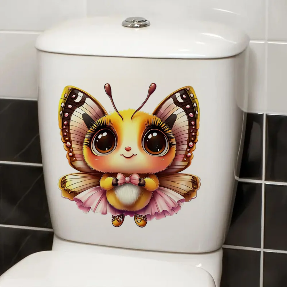 Cartoon Bee with Dress and Bow Self-Adhesive Stickers, Bedroom Entryway Living Room Porch Home Decoration Wall Stickers