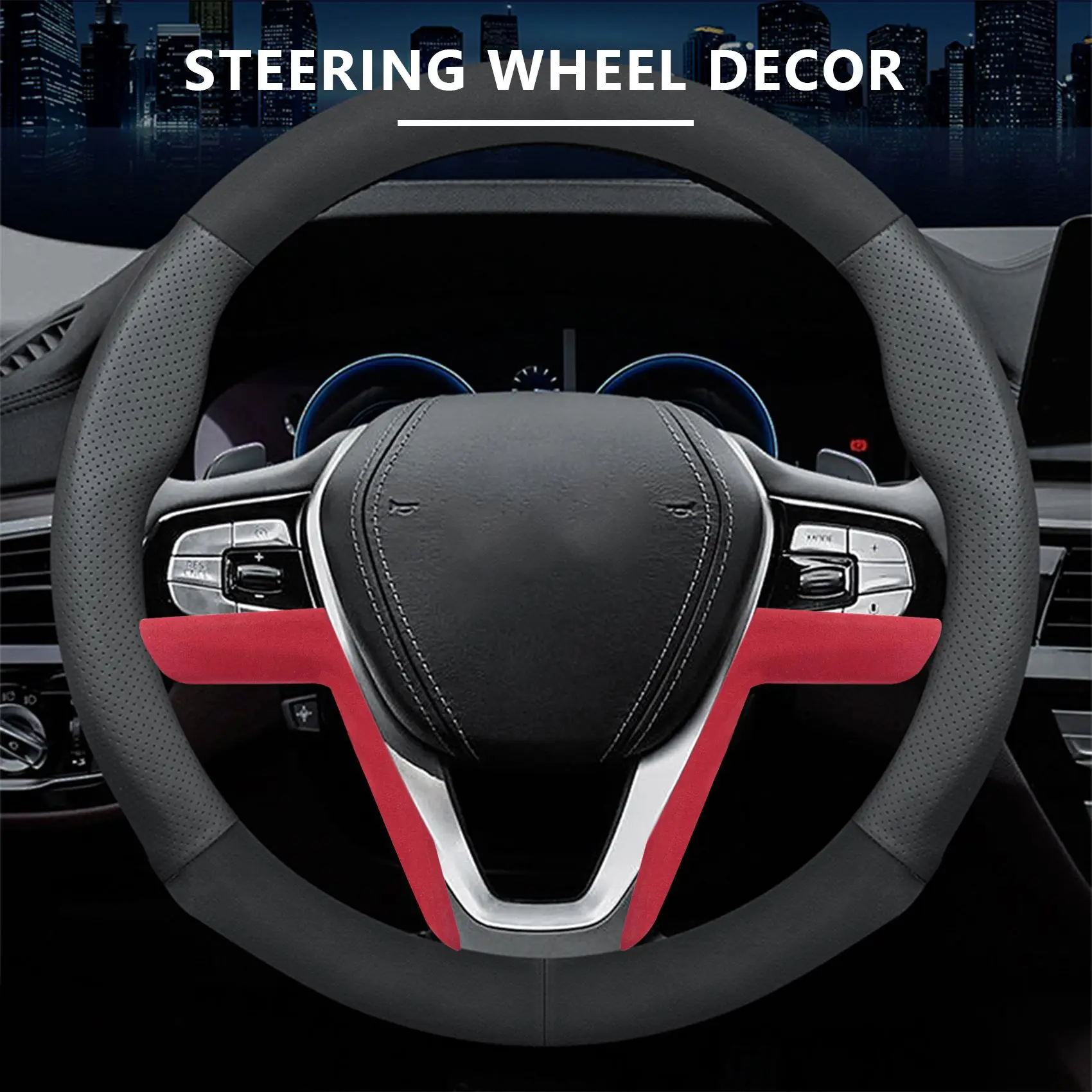 Suede Car Wrapping Steering Wheel Cover Trim Decor Sticker for 3 Series G20 G28 325I 2019-2021 Accessories Red