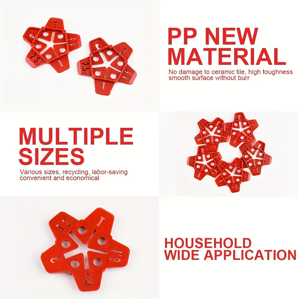 50pcs 5 in 1 Tile Spacer Plastic Ceramic Gap Locator Cross with 5 Specification Reusable Construction Tool for Floor Leveling