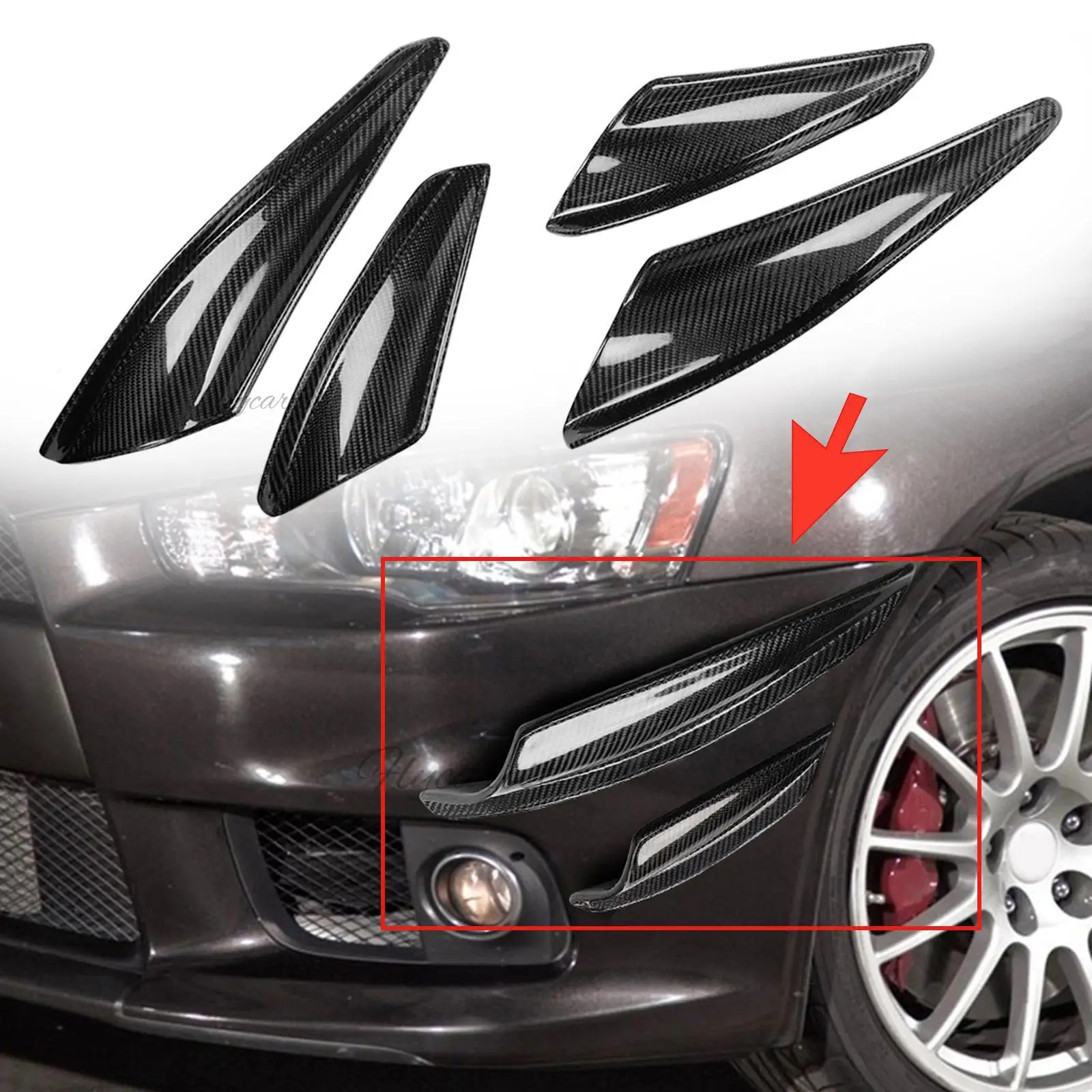 4 Pcs Front Canards Bumper Carbon Fiber Frame Fit For Lancer EVO X 10 2008-2010