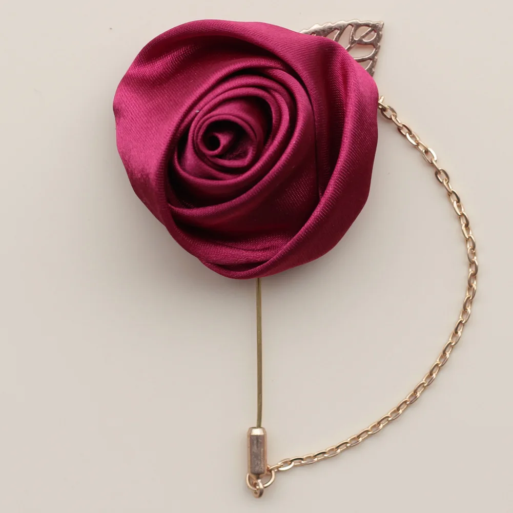 Terno masculino folha de ouro rosa broche corsage colar flor uma palavra longa agulha corrente pode ser personalizado