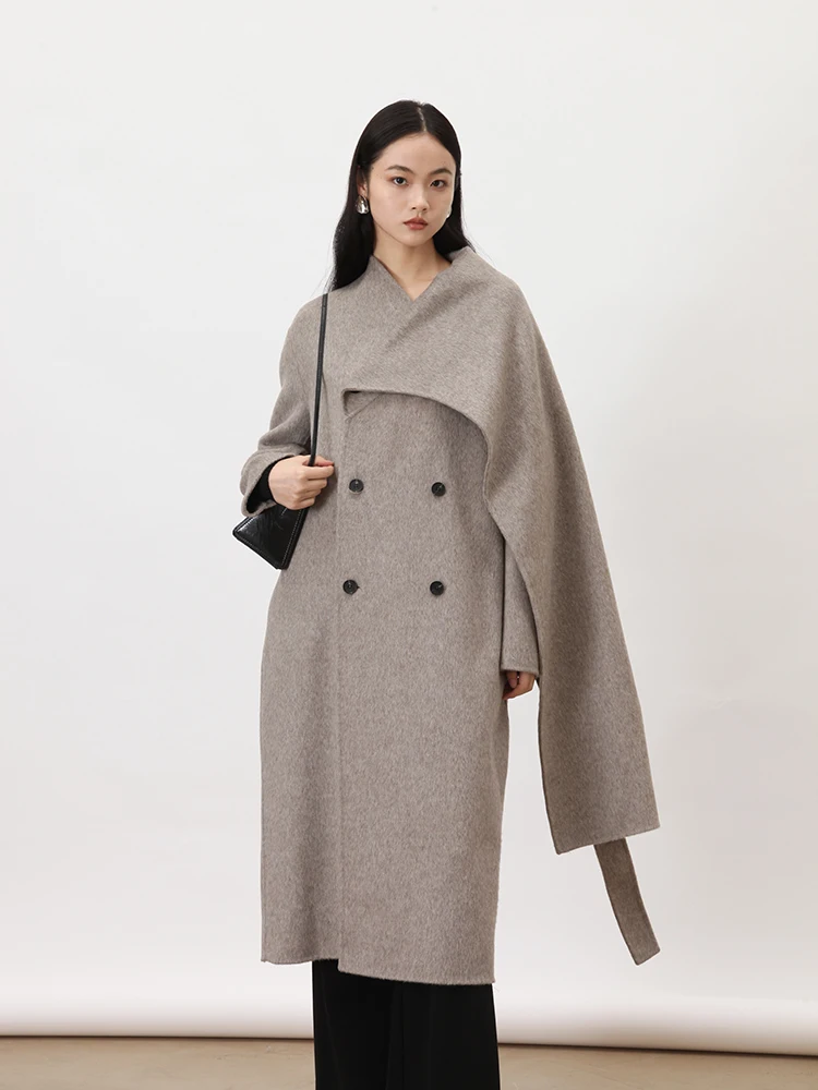 

Двусторонний шерстяной шарф Rowi Thiened и однотонная кофта с двойными пуговицами для женщин, осенняя мода