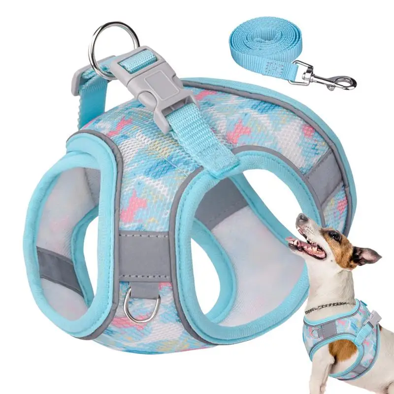 Puppy Harness And Leash Breathable And Reflective Dog Vest Harness With Handle Easy Control Leash Adjustable Soft Padded Vest