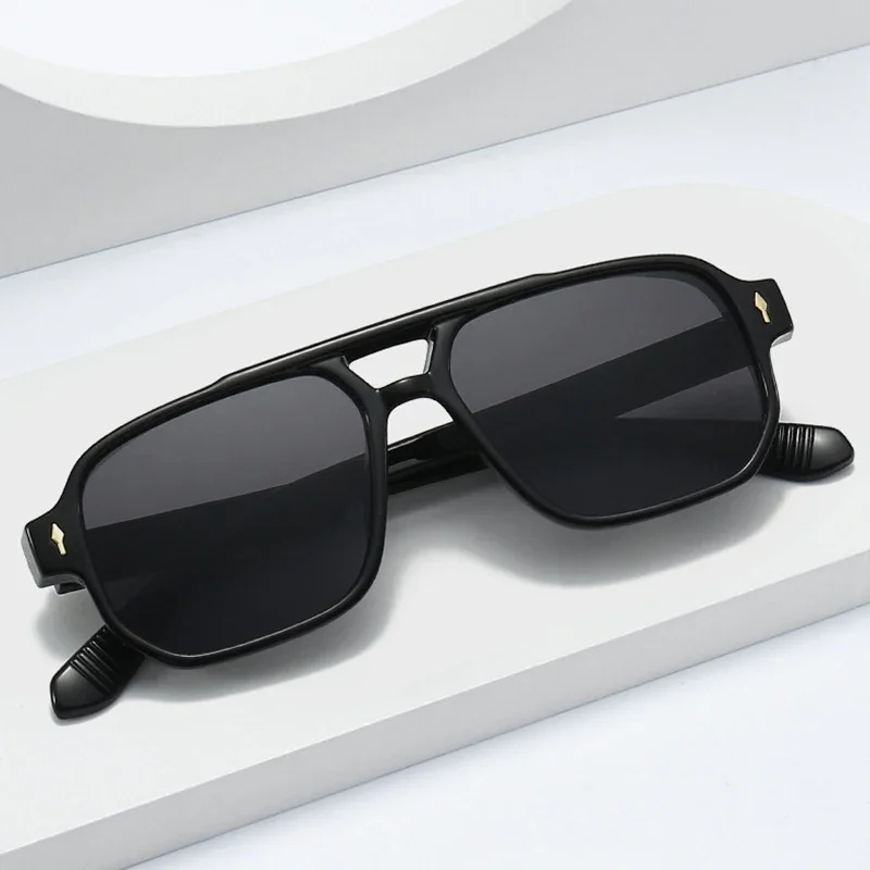 Vintage Double Bridges Men Square Sunglasses Fashion Clear Ocean Lens Eyewear Women Trending Rivets Sun Glasses UV400 image 6