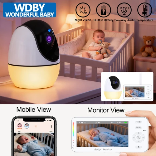 Imagen 1 del producto Monitor de vídeo para bebés de 4,3 pulgadas con cámara con zoom 4x, detección de movimiento/sonido, luz nocturna suave y control dual (APP + monitor inalámbrico)