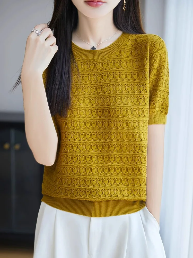 القطن الخالص محبوك الجوف خارج ort Sve تي شيرت المرأة Faion تصميم تنوعا قاعدة طبقة علوية الصيف الرطوبة ng #4