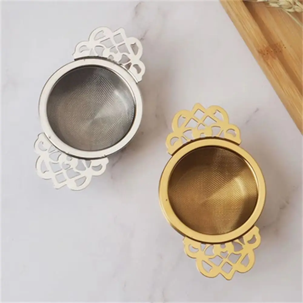 Stainless Steel Double Ear Tea Filter Fine Mesh Easy Clean Hanging Tea Strainer Flower/Long Handle Reusable Lace Tea Infuser