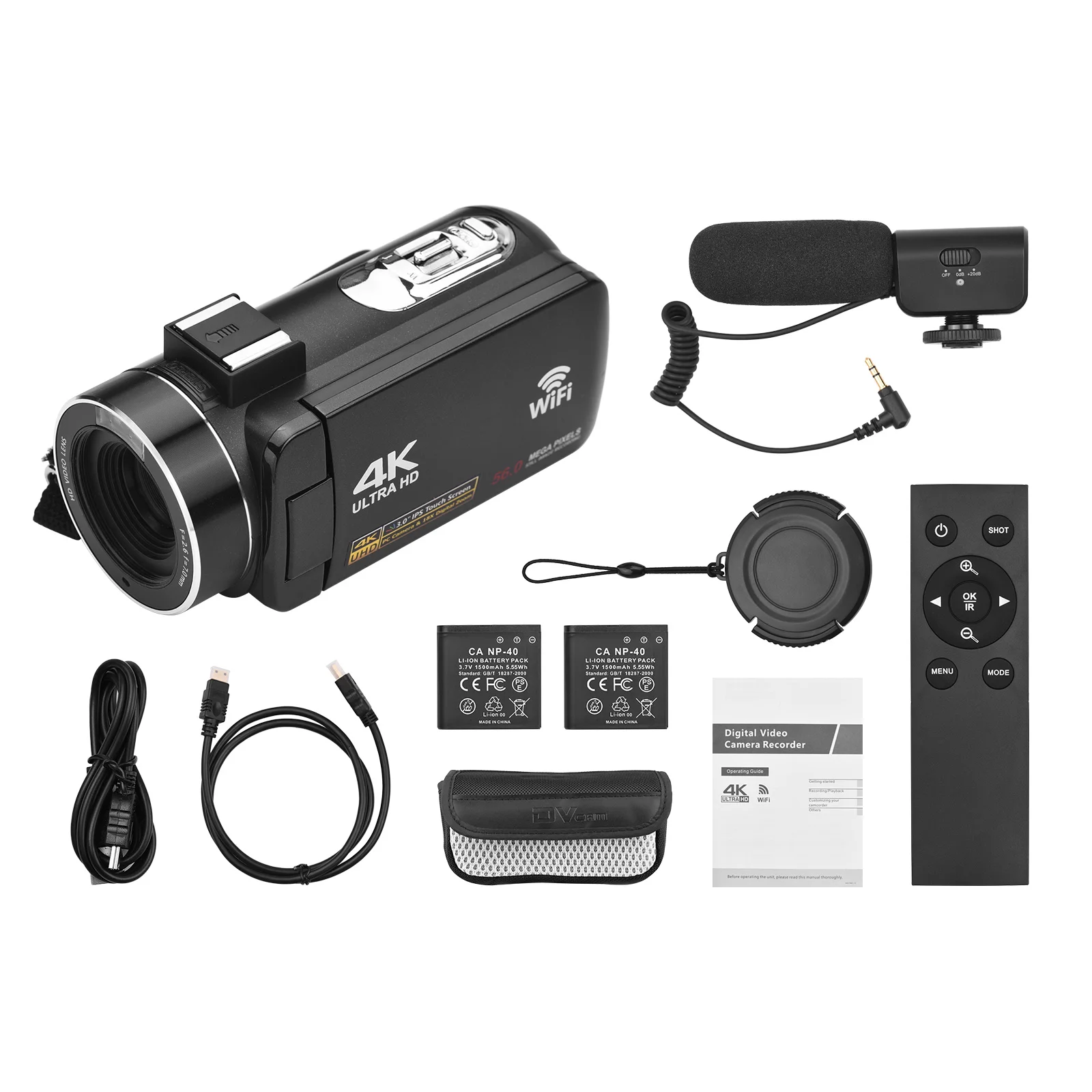 4K Digital Video Camera WiFi Camcorder DV Recorder 56MP 18X Digital Zoom 3.0 Inch IPS Touchscreen Anti-shake IR Night Vision