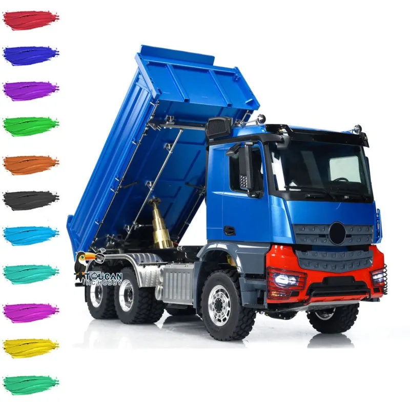 1:14 LESU 6x6 3軸RC油圧ダンプトラックDIY塗装済み完成品ラジコン3方向ティッパー車ライトサウンド車両玩具