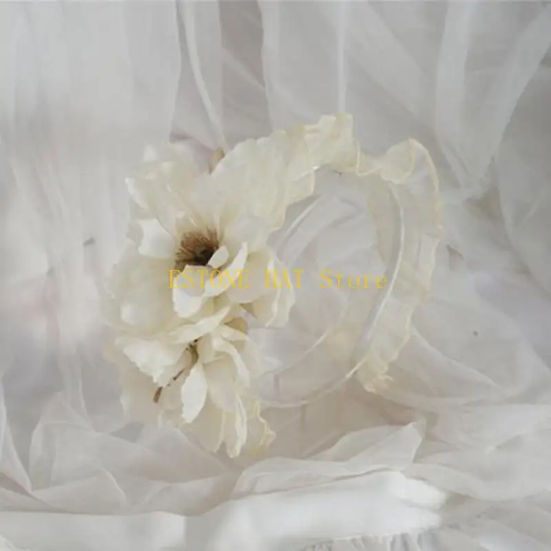 49MF القوطية لوليتاس غطاء الرأس خادمة أغطية الرأس الدانتيل ملحقات الشعر Cosplay عقال الزهور الكبيرة ديكورين