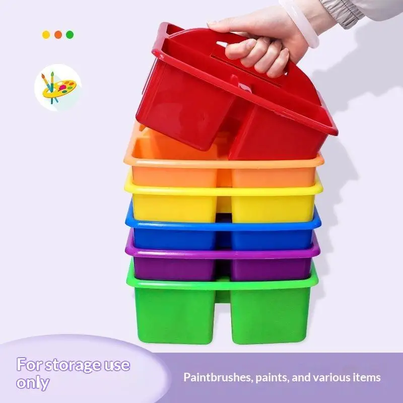 Tragbare Aufbewahrungsbox aus Kunststoff mit 3 Fächern, Schreibtisch-Organizer für Kunstpinsel – Detail 2