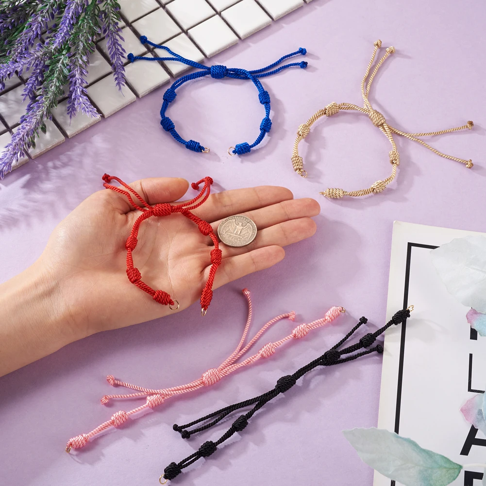 10Pcs Adjustable Braided Nylon Cord Bracelet Making with 304 Stainless Steel Open Jump Rings for DIY Bracelet Accessories