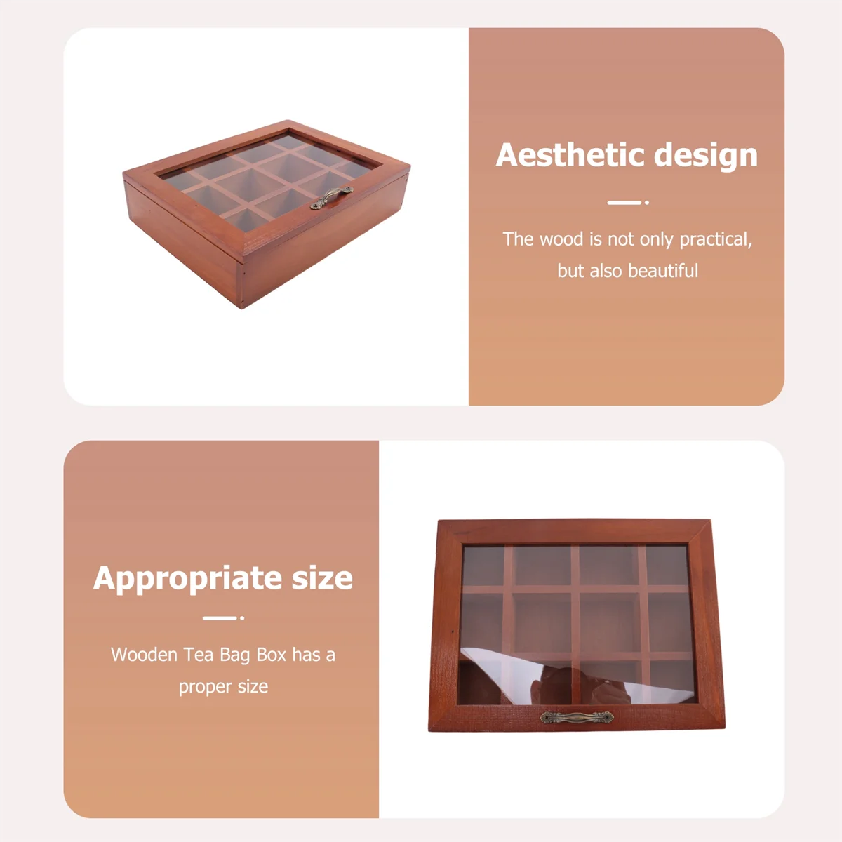 Новый деревянный держатель для чайных пакетиков с 12 сетками, пакеты для сахара, пакеты для специй, футляр для хранения, коробки для пакетиков для кофе быстрого приготовления с прозрачной крышкой