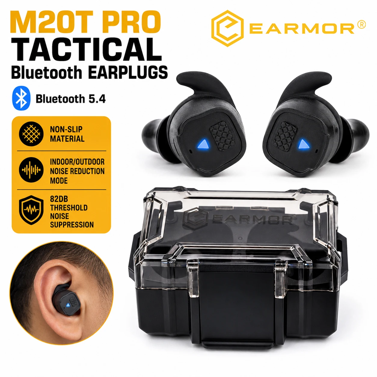 Image of EARMOR M20T Taktische Ohrstöpsel Bluetooth 5.4 Geräuschunterdrückung Schallverstärkung Gehörschutz für Schießen Jagd Sport