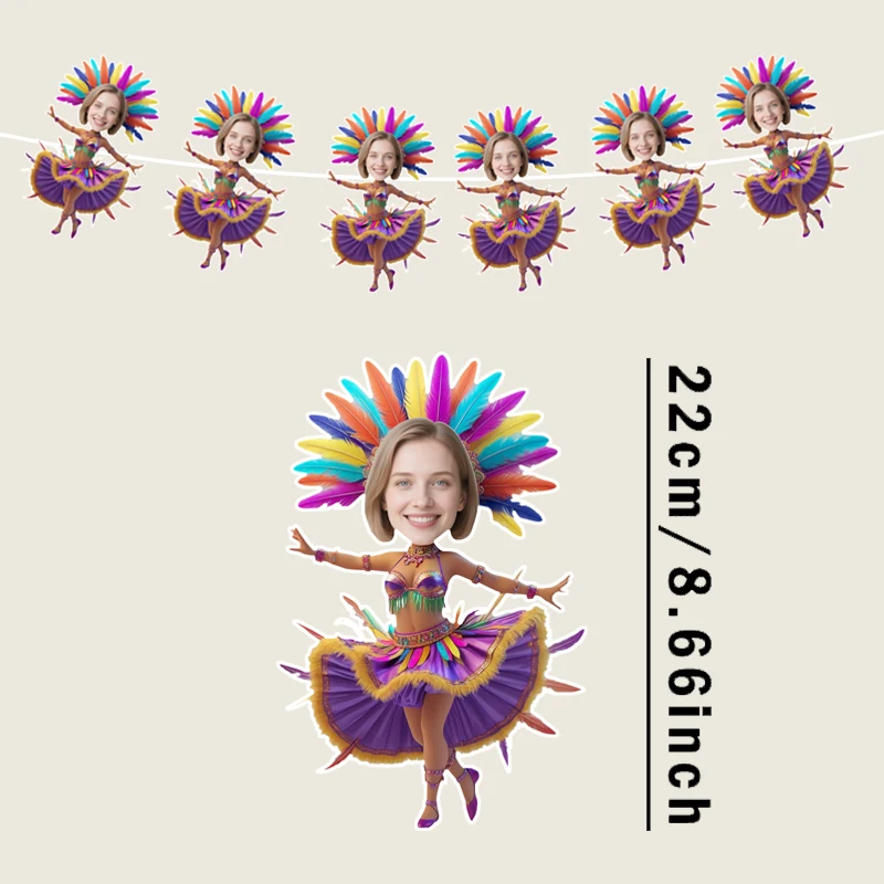 6/12pcs Brazilian Samba Dance Theme Customize Your Own Avatar Hanging Banners Flags Birthtday Celebration Doors Windows Supplies