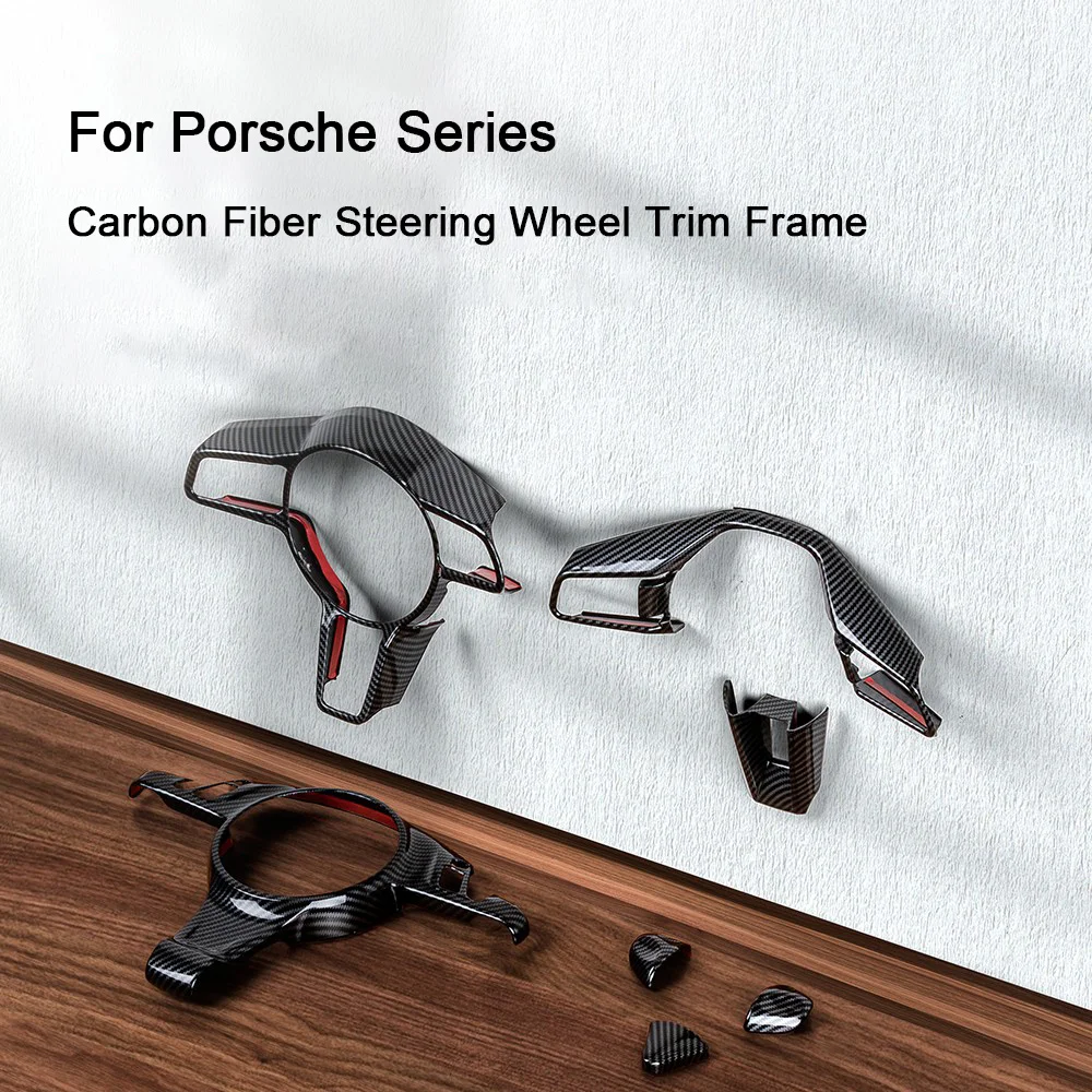 

For Porsche Panamera 971 Macan 95B Boxster 981 Cayenne Cayman Taycan 911 718 2006-2023 2024 2025, Car Steering Wheel Trim Frame