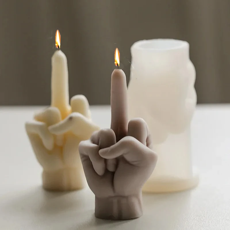 3D Middle Finger Silicone Candle Mold DIY Gesture Aromatherapy Plaster Art Soap Resin Crafts Casting Molds Holiday Party Gifts