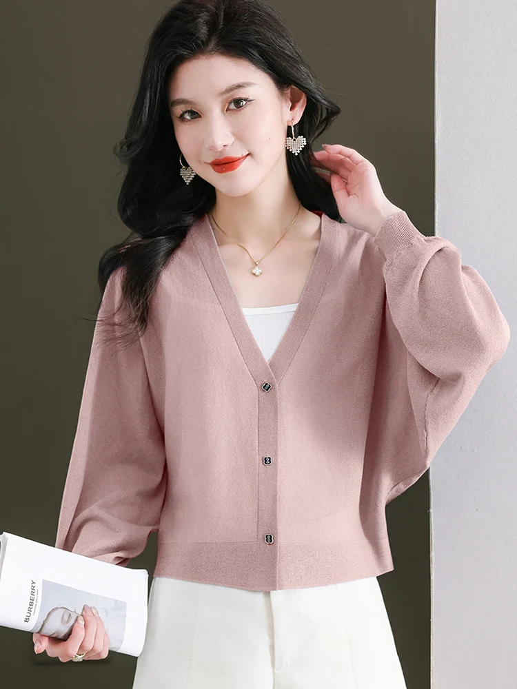 High Quality Bat Cardigan Knitted Sweater for Women's Summer Thin Short Top, Air-conditioned Shirt, Ice Silk Jacket