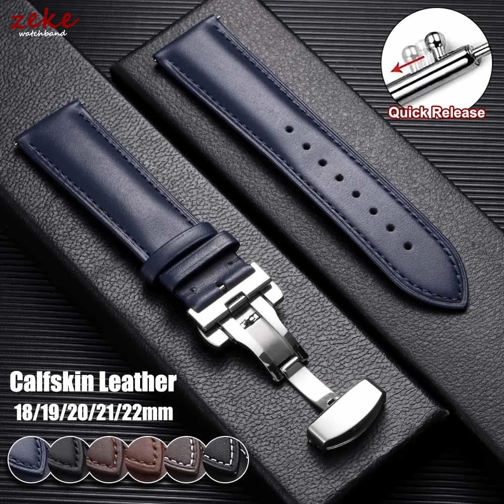 Lässiges Business-Uhrenarmband aus Kalbsleder 18/19/20/21/22mm Ersatz-Uhrenarmbänder für DW mit Edelstahl-Schmetterlingsverschluss