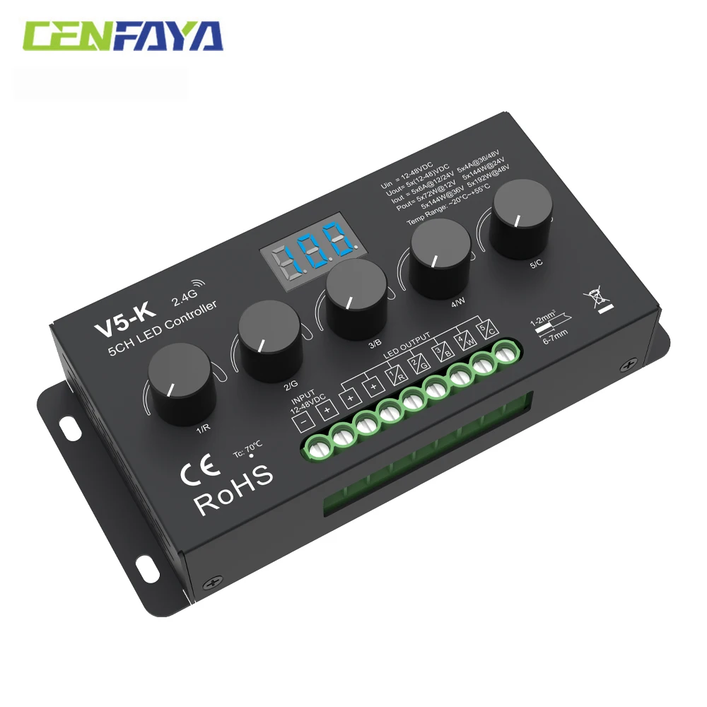 CENFAYA Knob Dimming CCT RGB RGBW RGBCCT LED Controller With Digital Display 5CH Knob Dimmer DC12V 24V PWM 500HZ 2KHZ 8KHZ 16KHZ