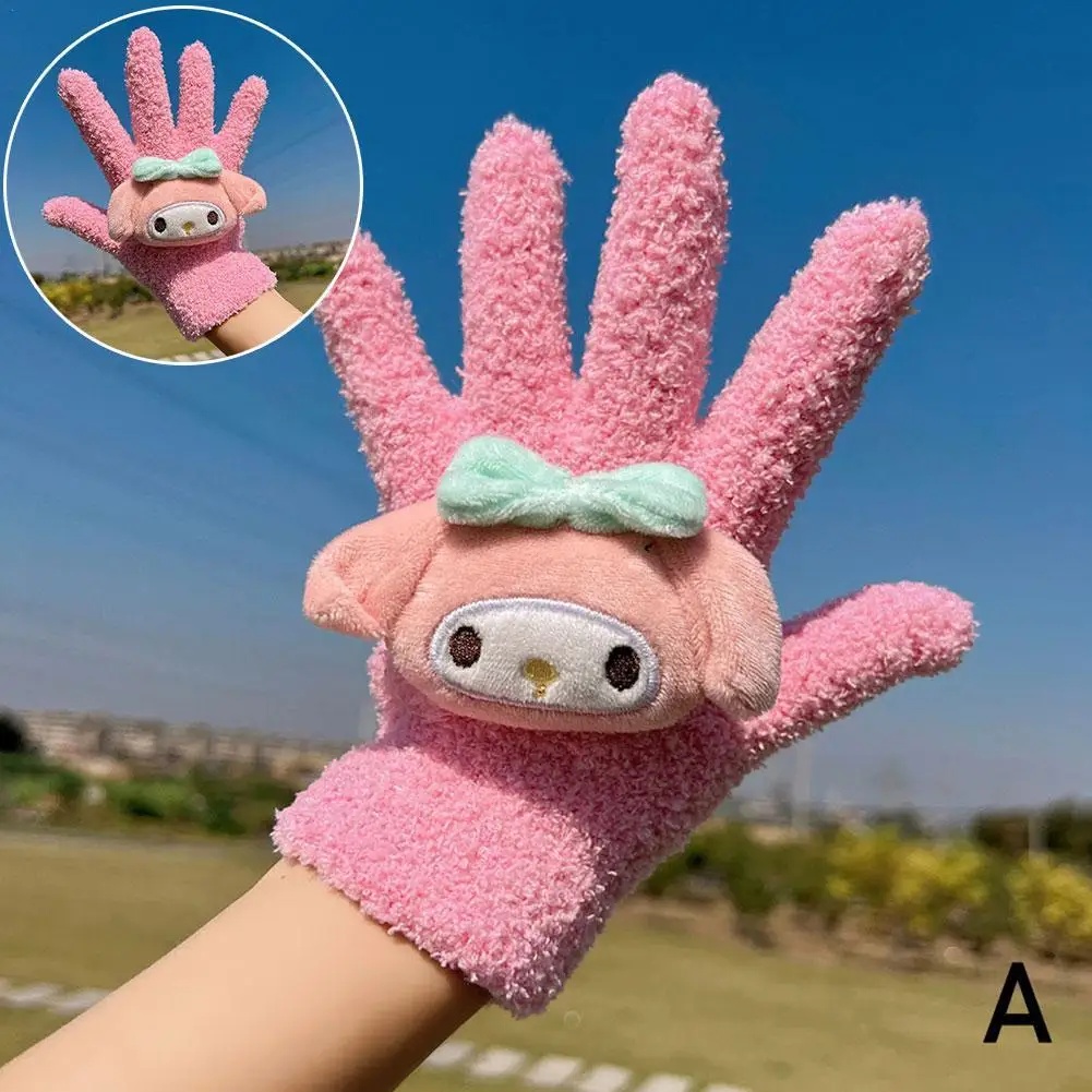 Kawaii Winter Warm Thickened Mittens Student Cycling Outdoors Knit Accessories Xmas Gift Lovely Anime Gloves