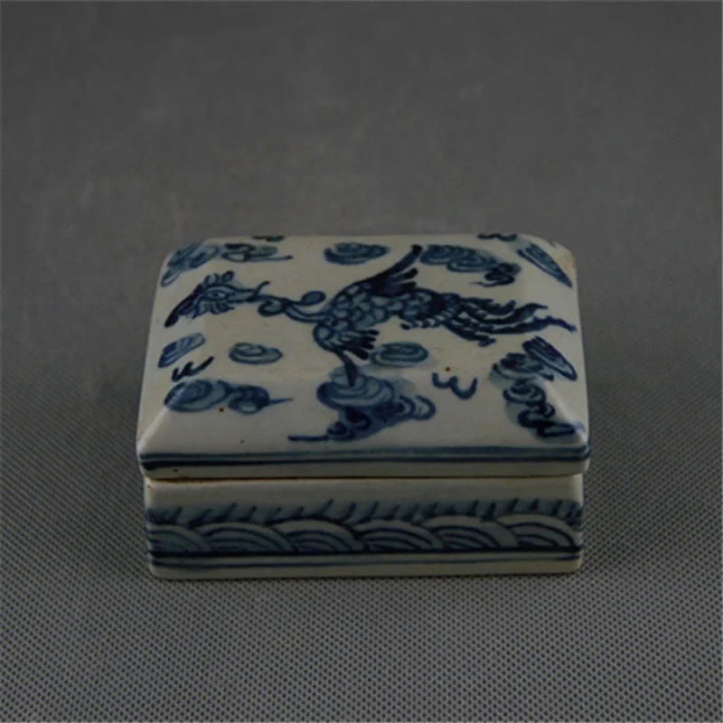 

Chinese collection hand drawn blue and white phoenix pattern ink boxes antique porcelain study supplies desktop decorations