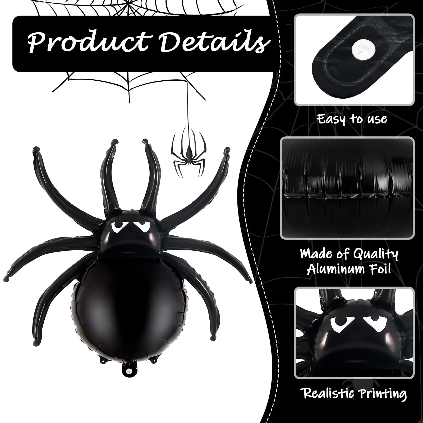 Riesiger 3D Schwarzer Spinnen Ballon 32 Zoll Aluminiumfolie Mylar Aufblasbar Realistisch Gruselig Für Halloween Party Dekoration Spukhaus Jungen Geburtstag Karneval Requisiten Für Drinnen Und Draußen – Detail 5