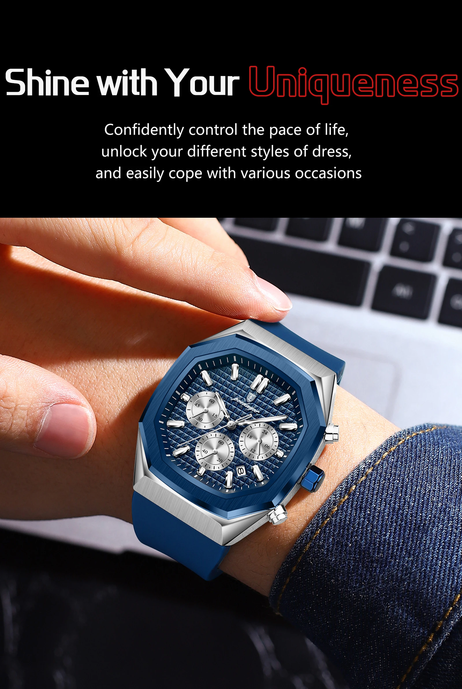POEDAGAR Business herren Uhr Chronograph Datum Silikon Armband Quarz Mann Uhr Wasserdicht Leucht Mode Uhren Für Männer Reloj – Detail 14